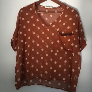 Lush | Polka Dot Sheer Blouse with Pocket (M)